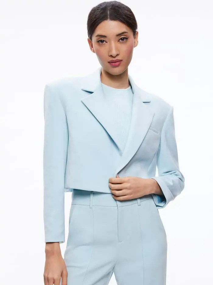 SHAN CROPPED RUCHED SLEEVE BLAZER